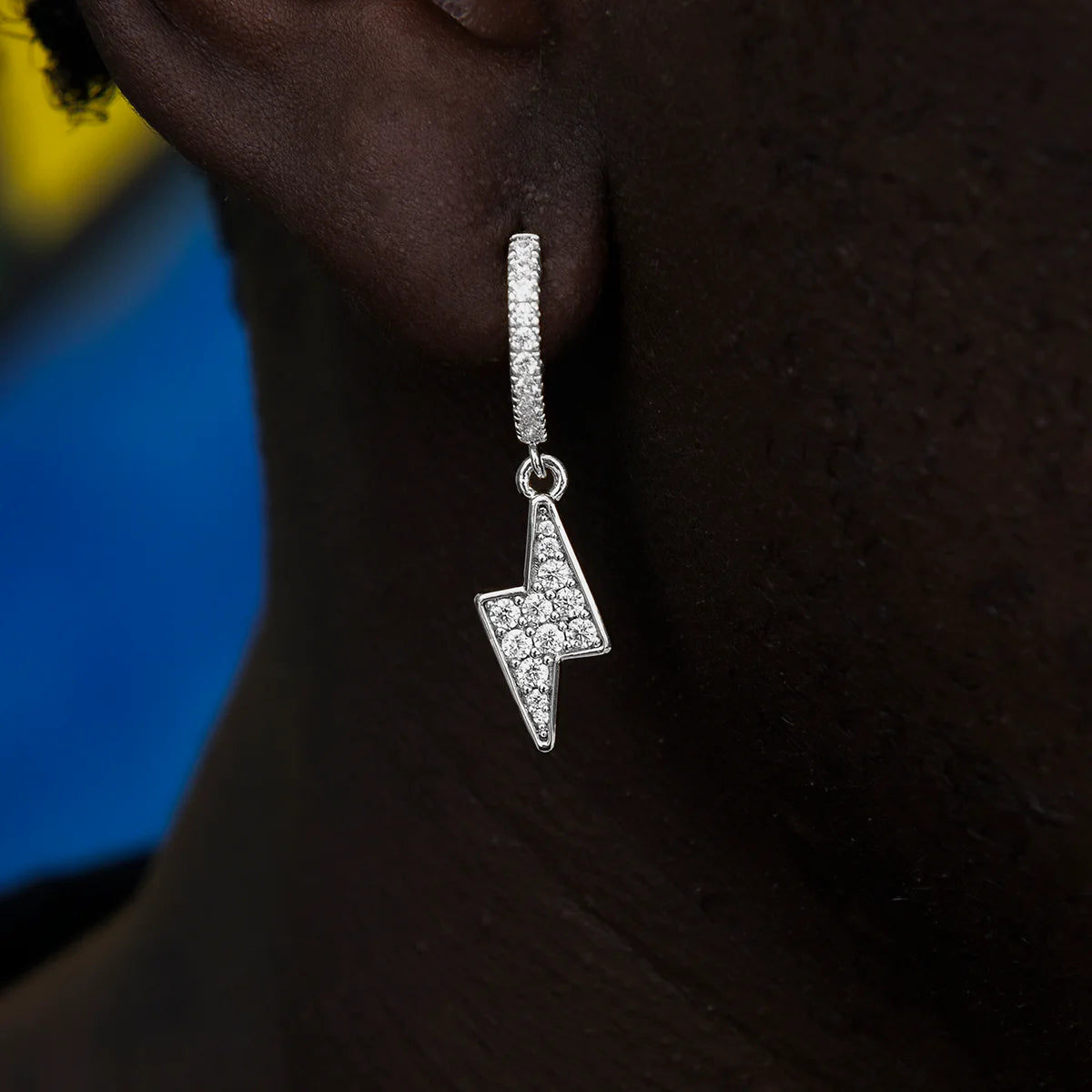 Iced Bolt Hoop Earrings in Yellow Gold/White Gold