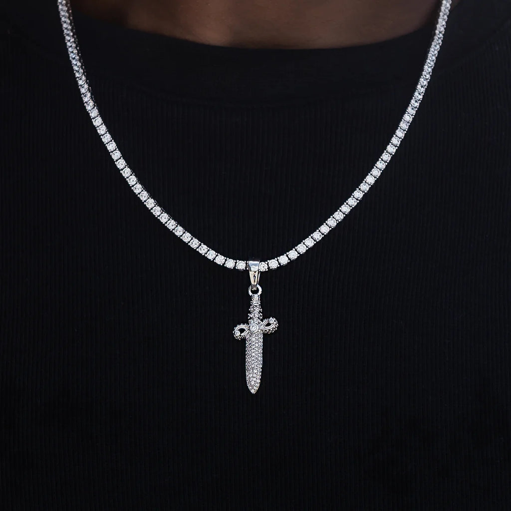 Iced Knife Tennis Chain in White Gold