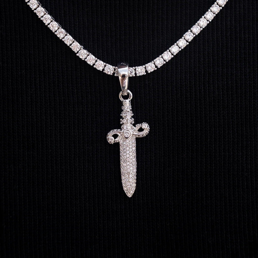 Iced Knife Tennis Chain in White Gold