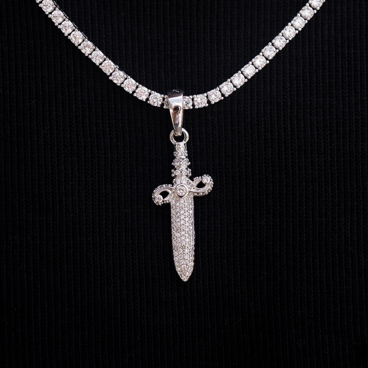 Iced Knife Tennis Chain in White Gold