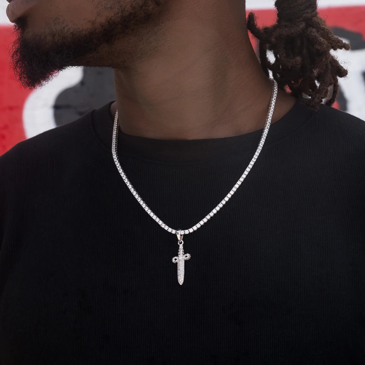 Iced Knife Tennis Chain in White Gold