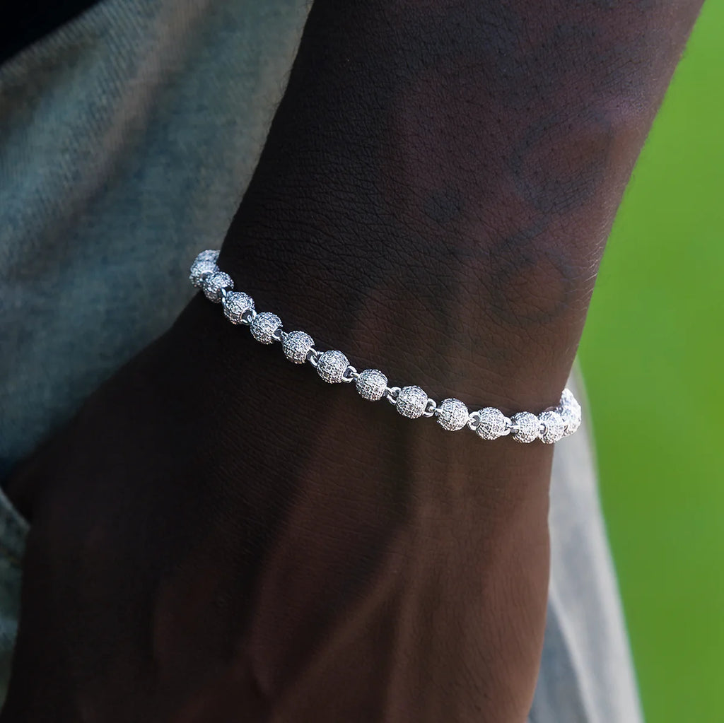 Iced Ball Bracelet in White Gold - 4mm