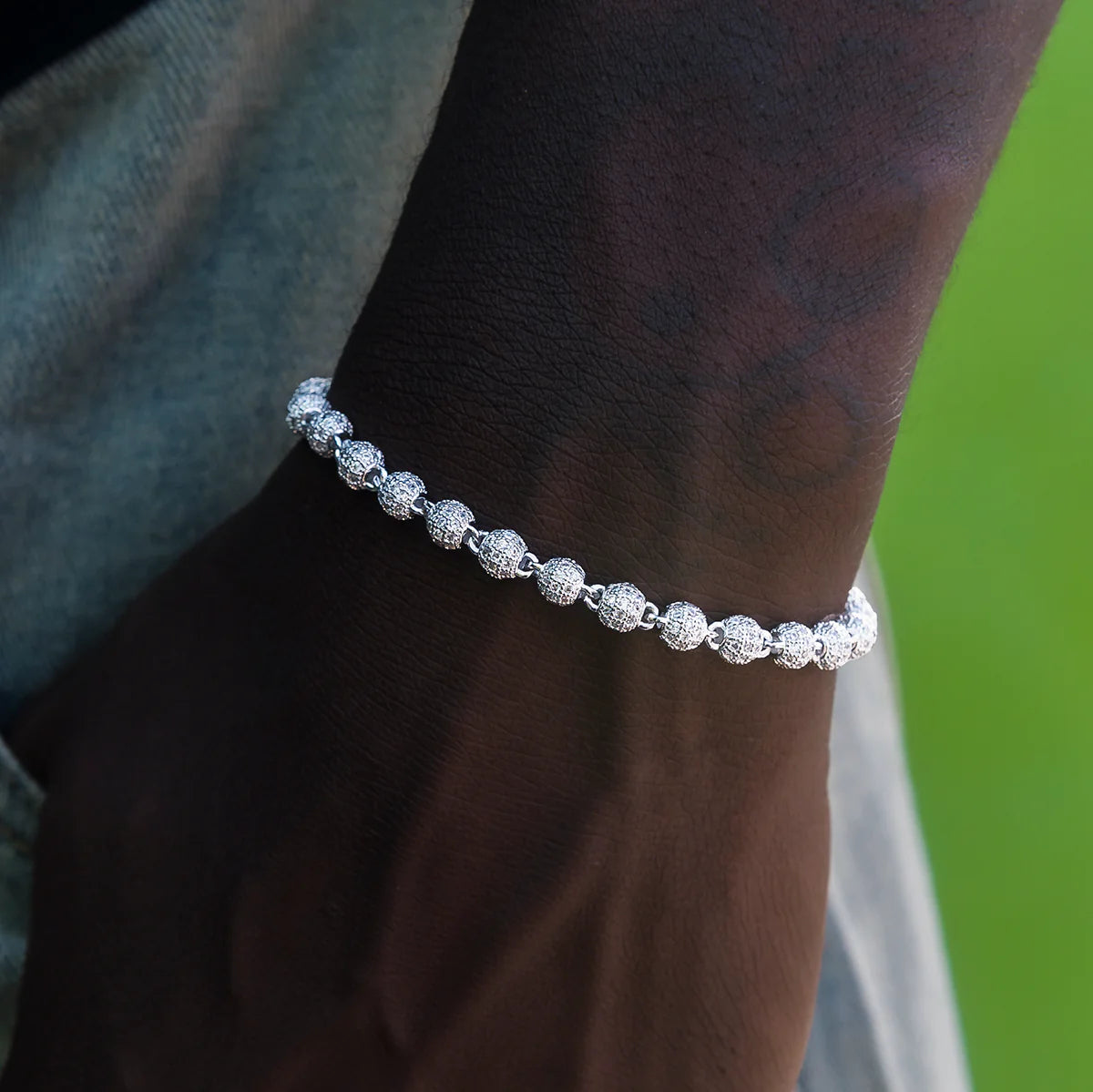 Iced Ball Bracelet in White Gold - 4mm
