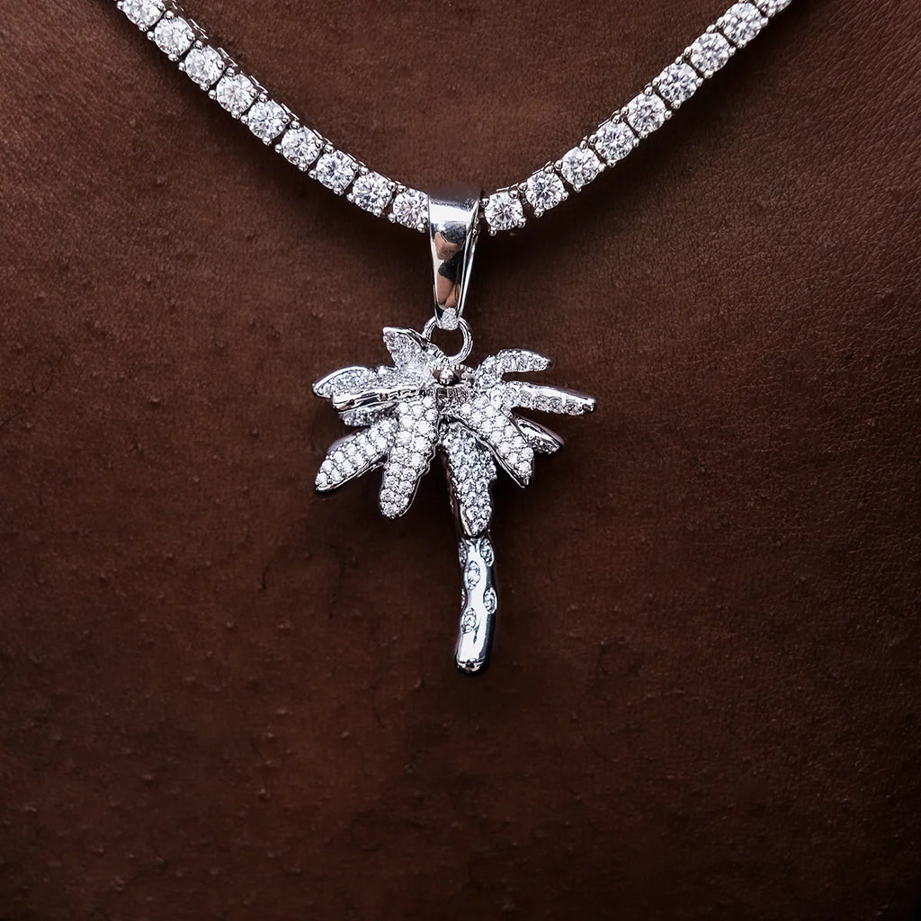 Iced Palm Tree Tennis Chain in White Gold