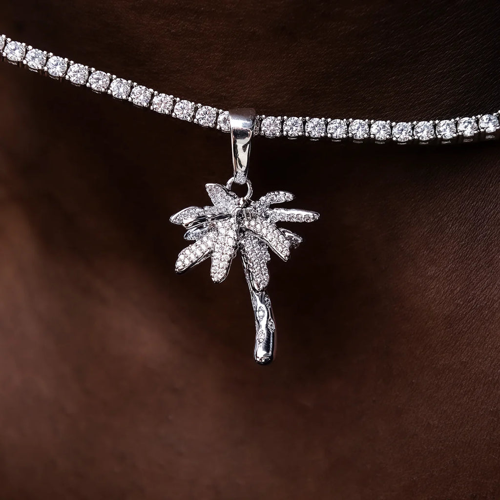 Iced Palm Tree Tennis Chain in White Gold