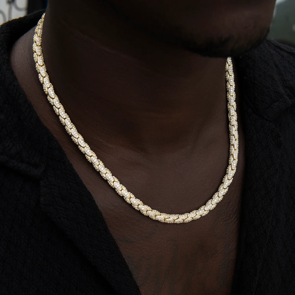 Diamond Pave Snake Link Chain -6mm