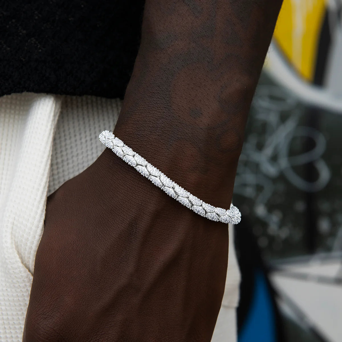 Diamond Pave Snake Link Bracelet - 6mm