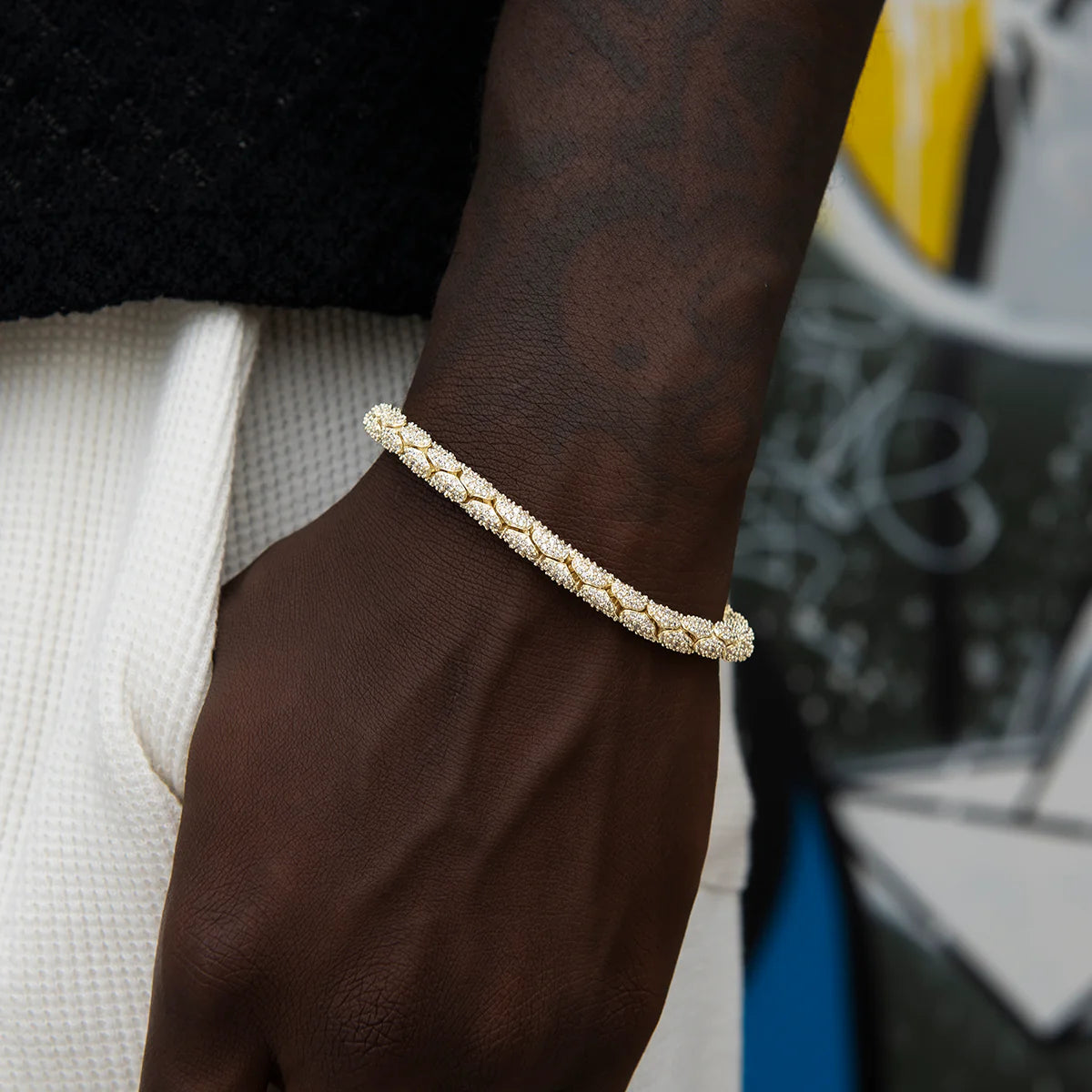 Diamond Pave Snake Link Bracelet - 6mm