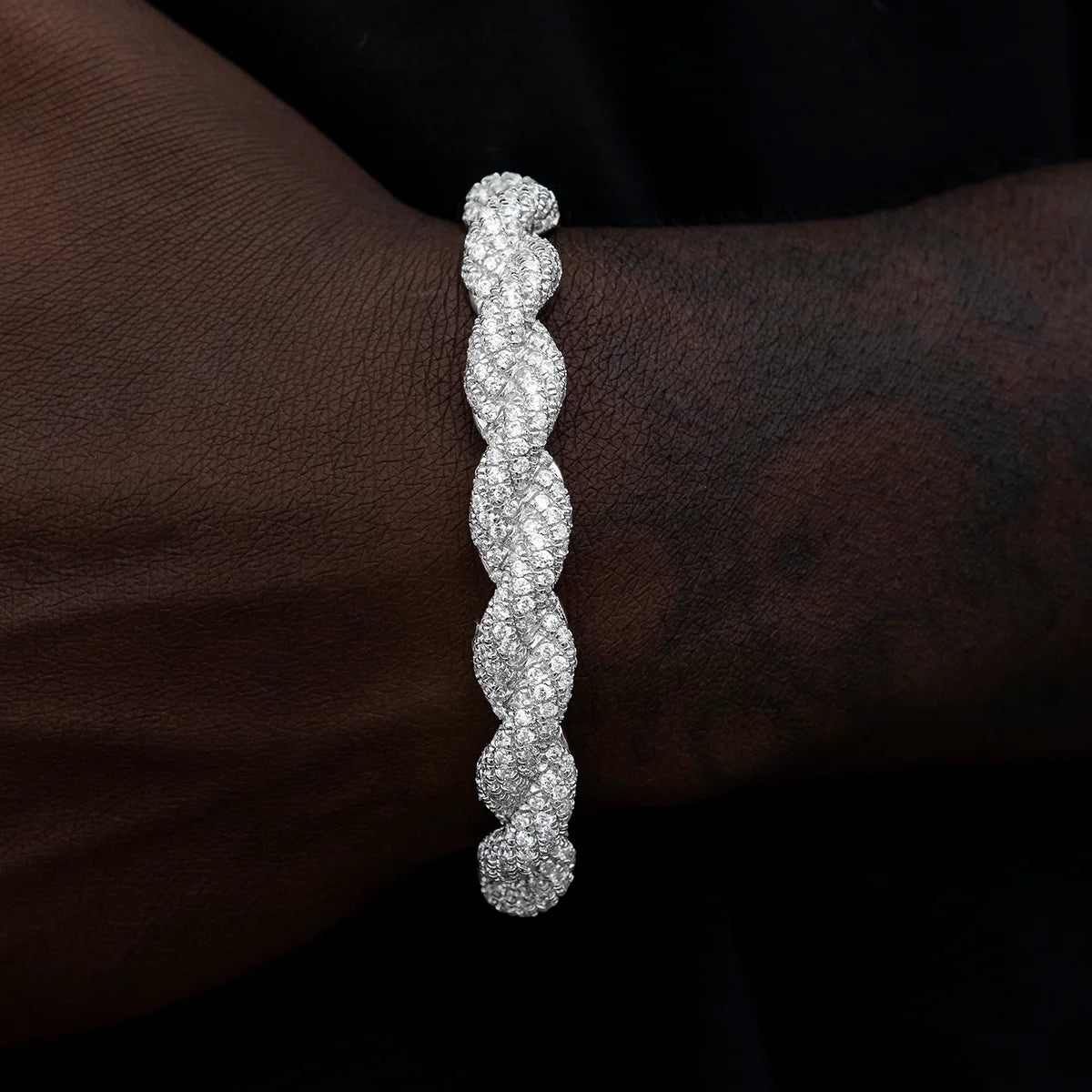 Diamond Rope Cuff Bracelet in White Gold- 10mm