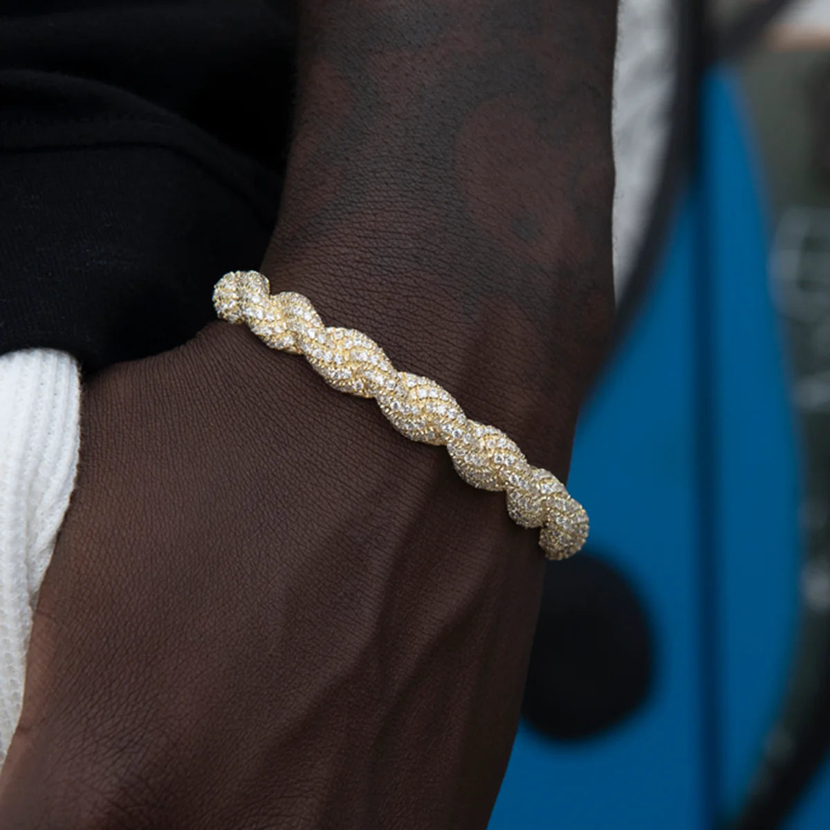 Diamond Rope Cuff Bracelet in White Gold- 10mm