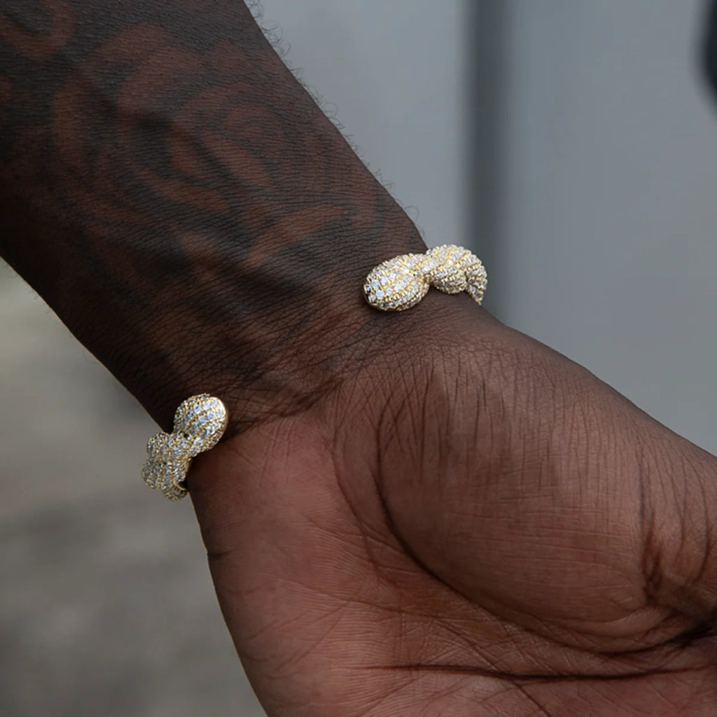 Diamond Rope Cuff Bracelet in White Gold- 10mm