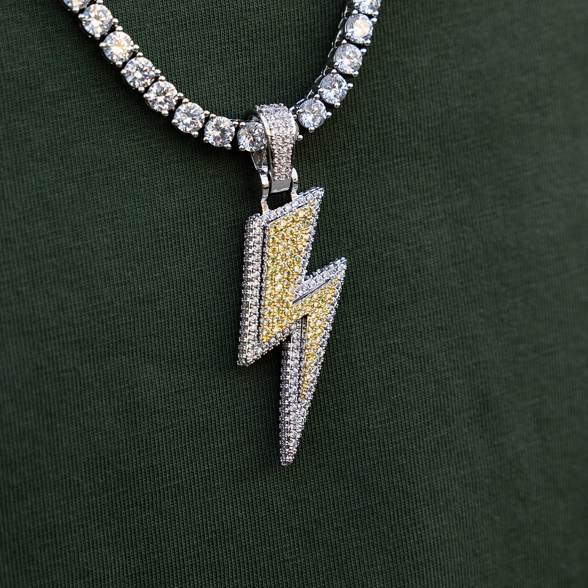 Ice Bolt Tennis Chain - White Gold