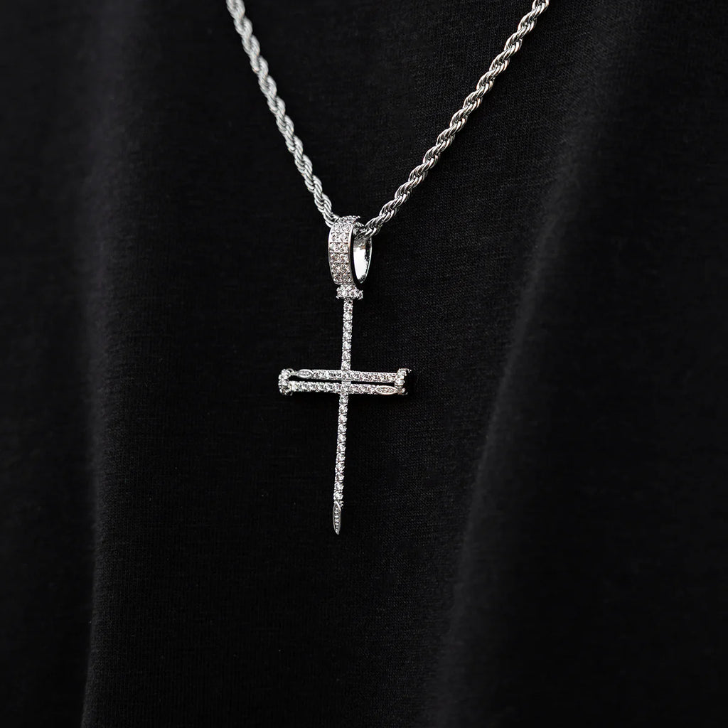 White Gold Nail Cross Chain