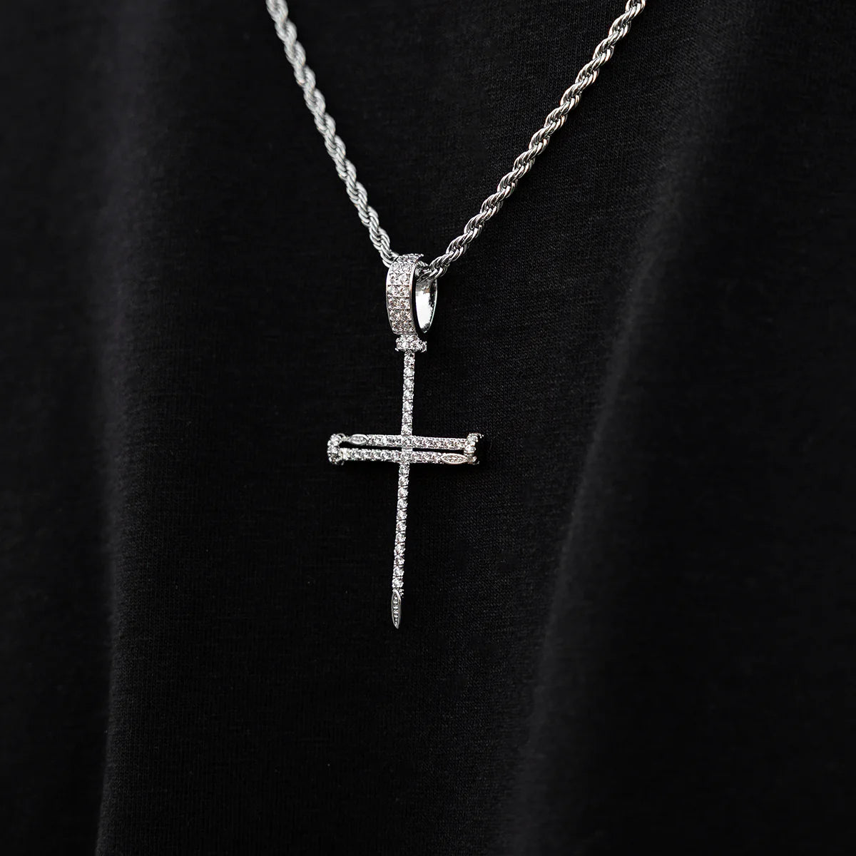 White Gold Nail Cross Chain
