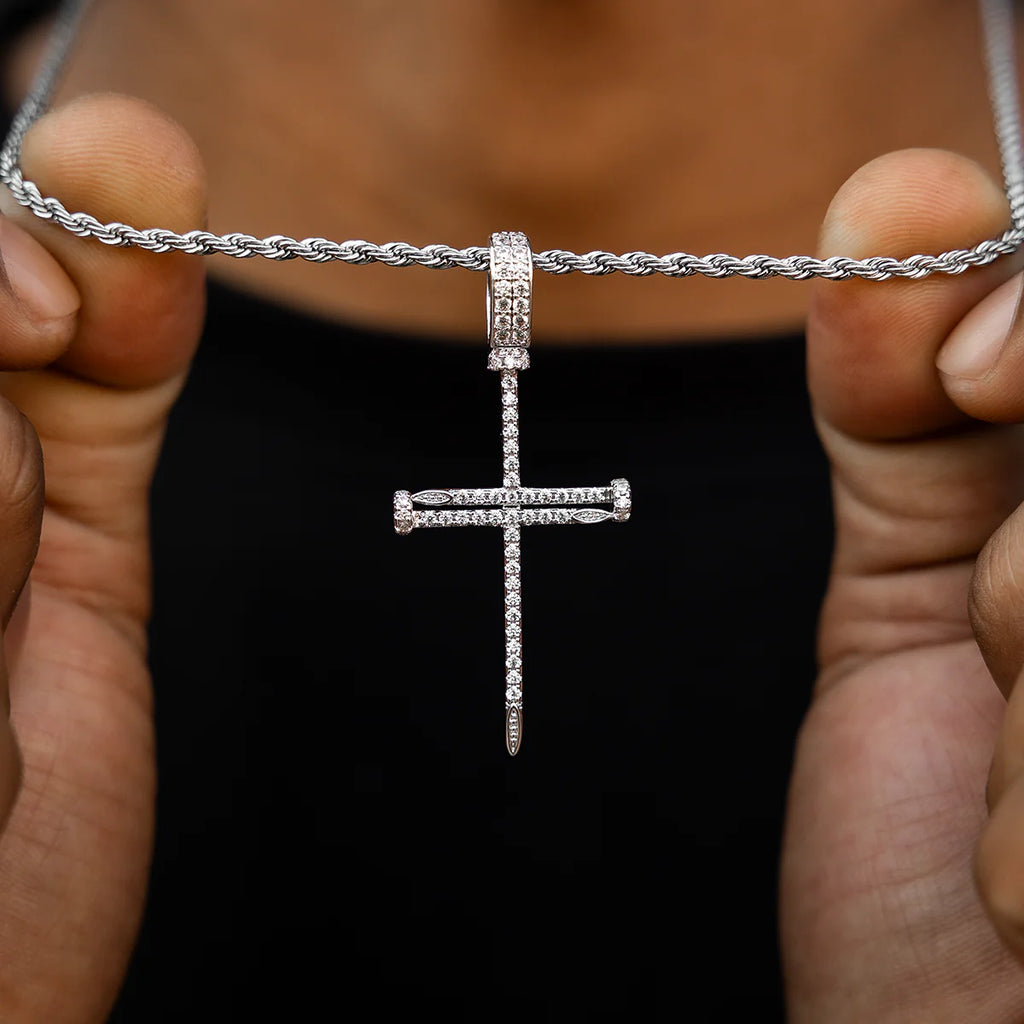 White Gold Nail Cross Chain