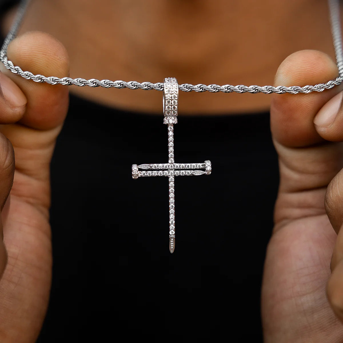 White Gold Nail Cross Chain