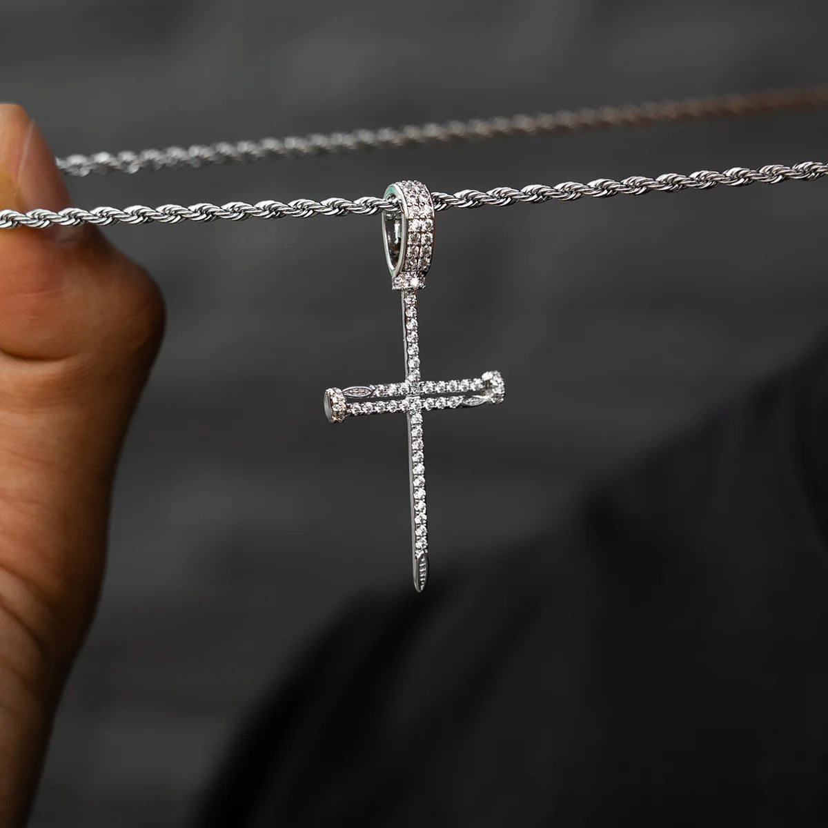 White Gold Nail Cross Chain