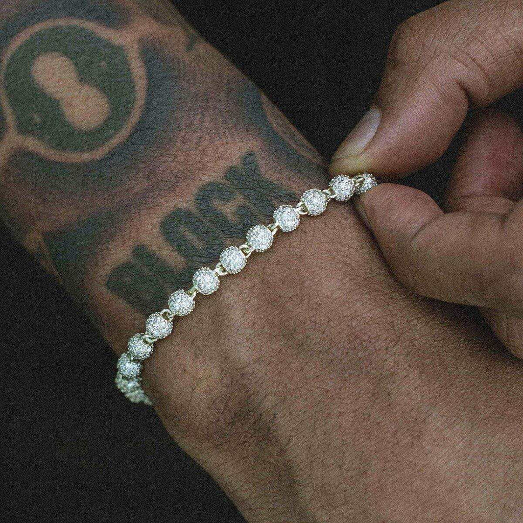 Iced Ball Bracelet in White Gold - 4mm